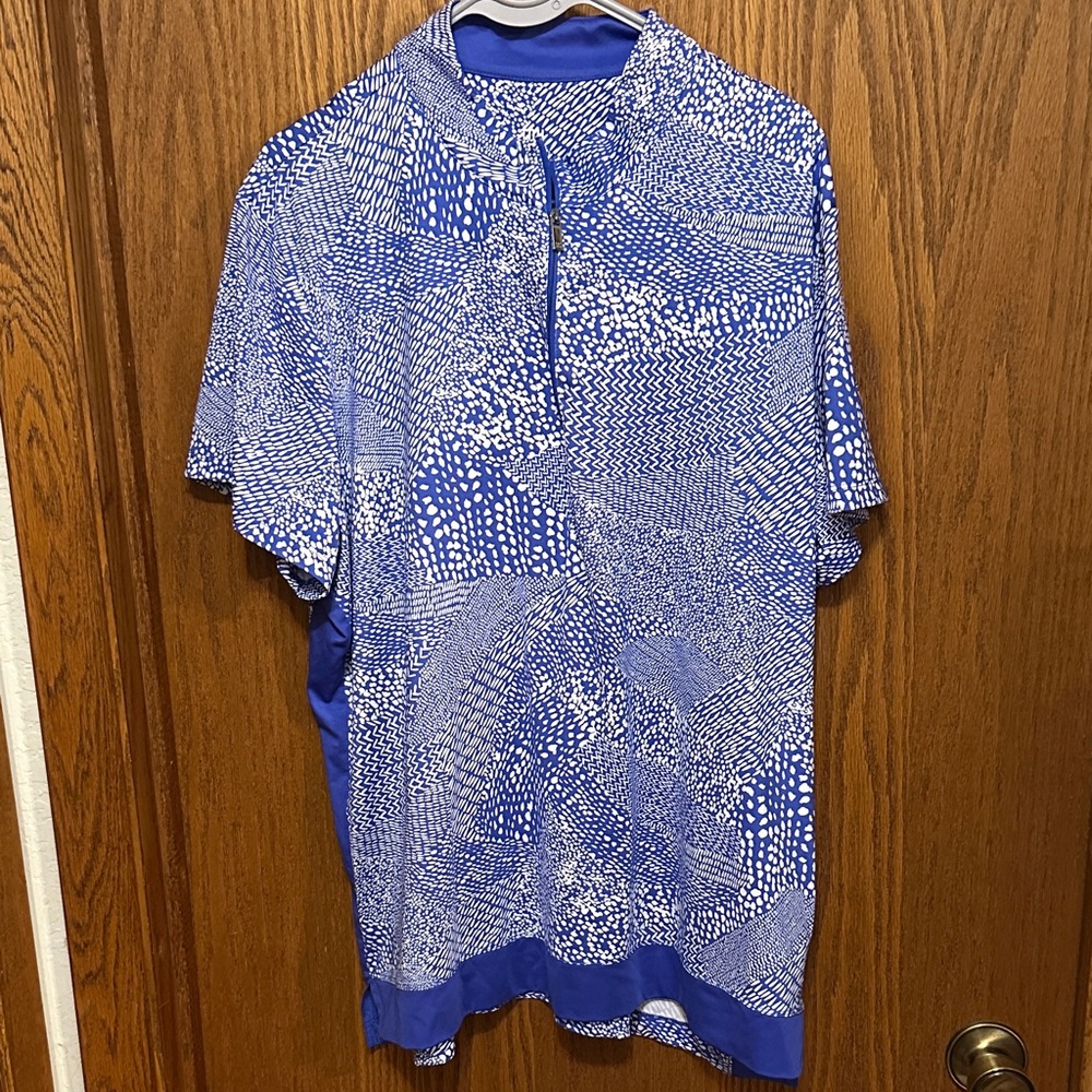 Blue Patterned Women’s 1/4 zip polo